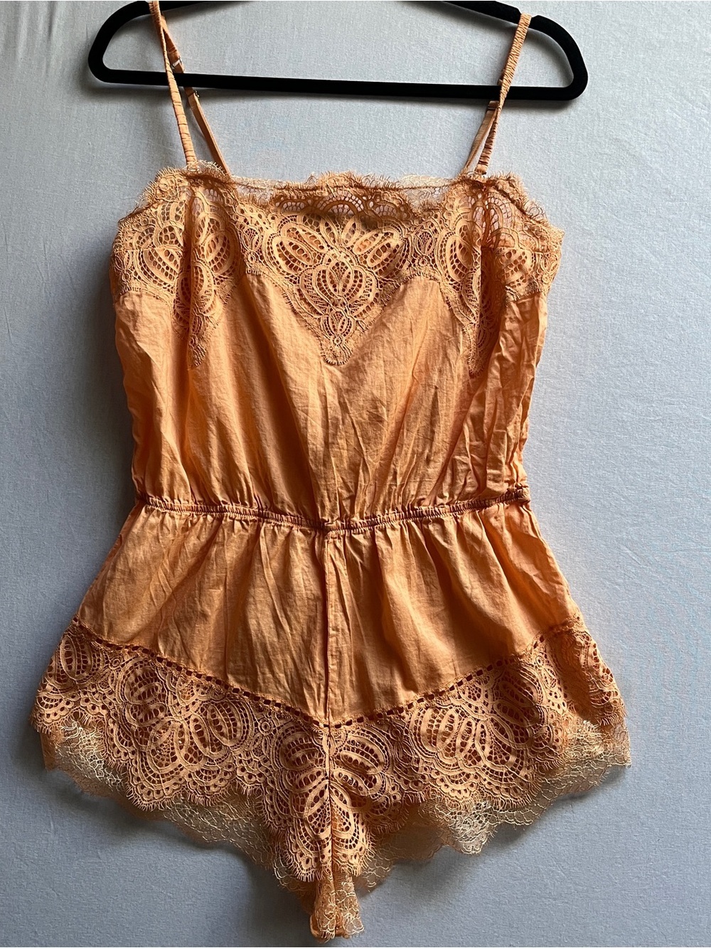 Victoria's Secret Lace Trim Peach Romper Pastel Orange L